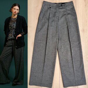 EUC H&M Gray/herringbone-patterned Wide-leg Pants (8) Old Money / Dark Academia